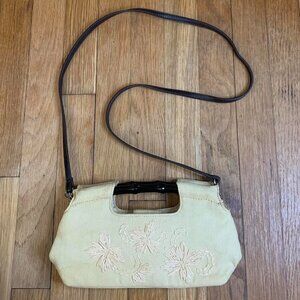 Vintage Forever by Fossil Boho Floral Embroidered Cream and Black Bamboo Handle
